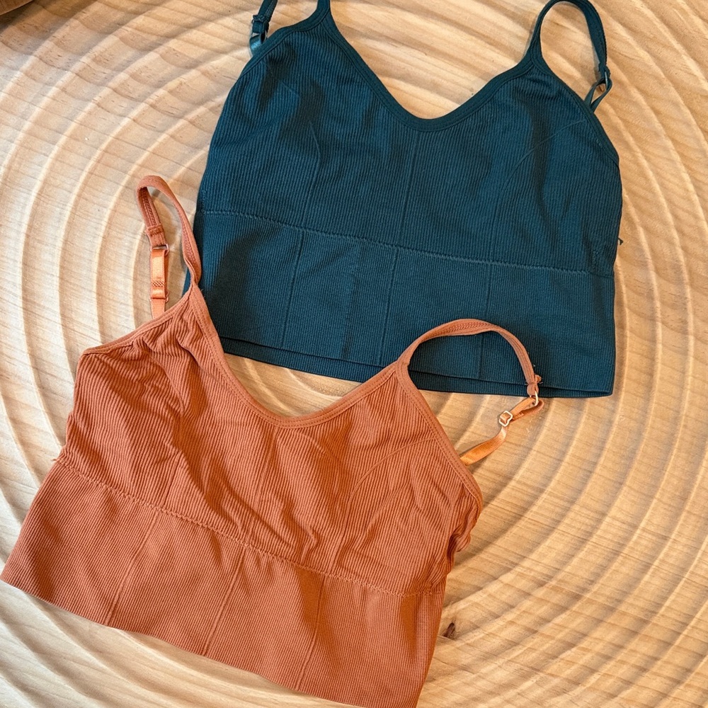 Ribbed Bralette Pair in forest green and Rust